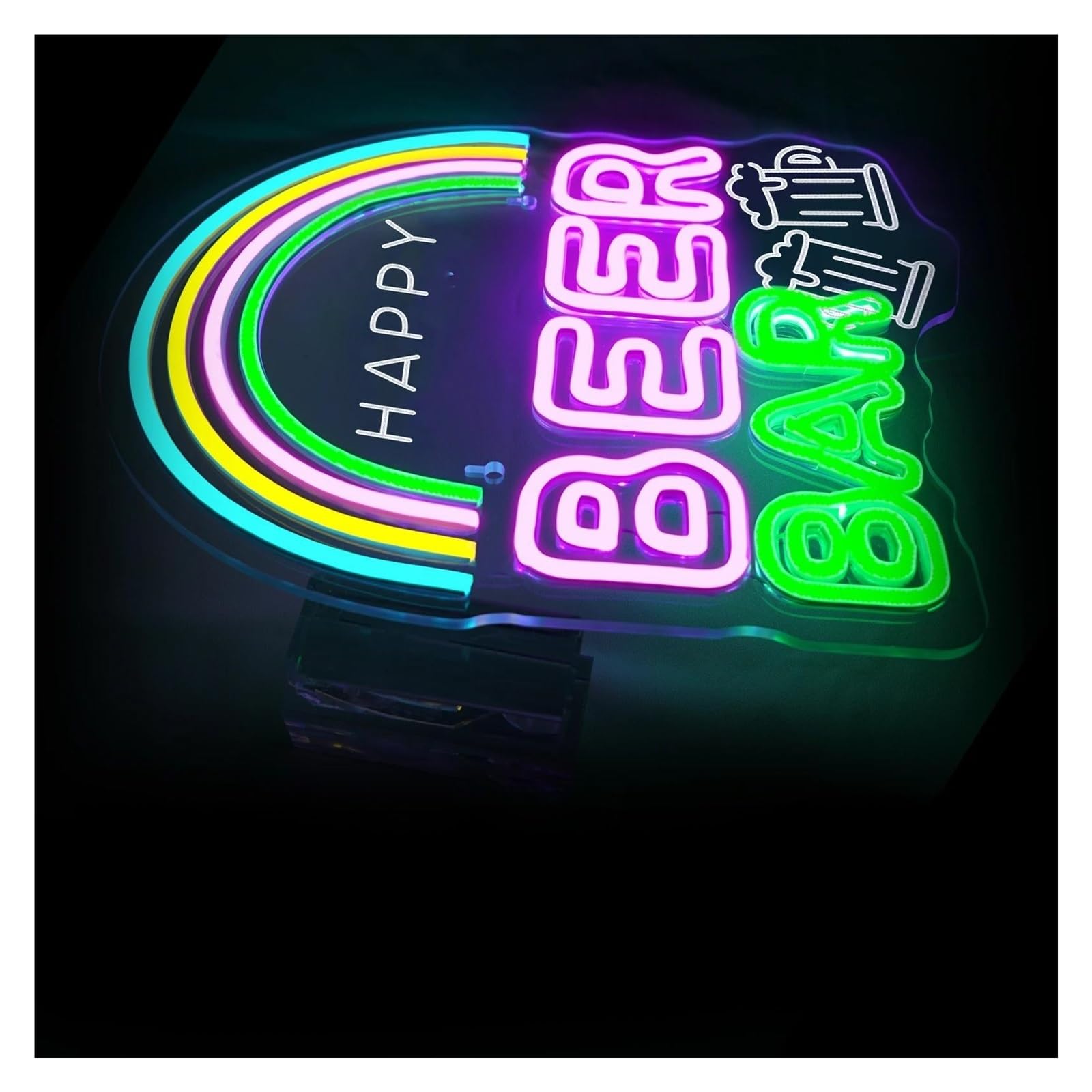 Decoración Lámparas Letrero De Neón Happy Beer Bar Con Luz LED Regulable Y Alimentación Por USB Para Bar, Pub, Fiesta, Club, Decoración De Pared, 45cmx42cm