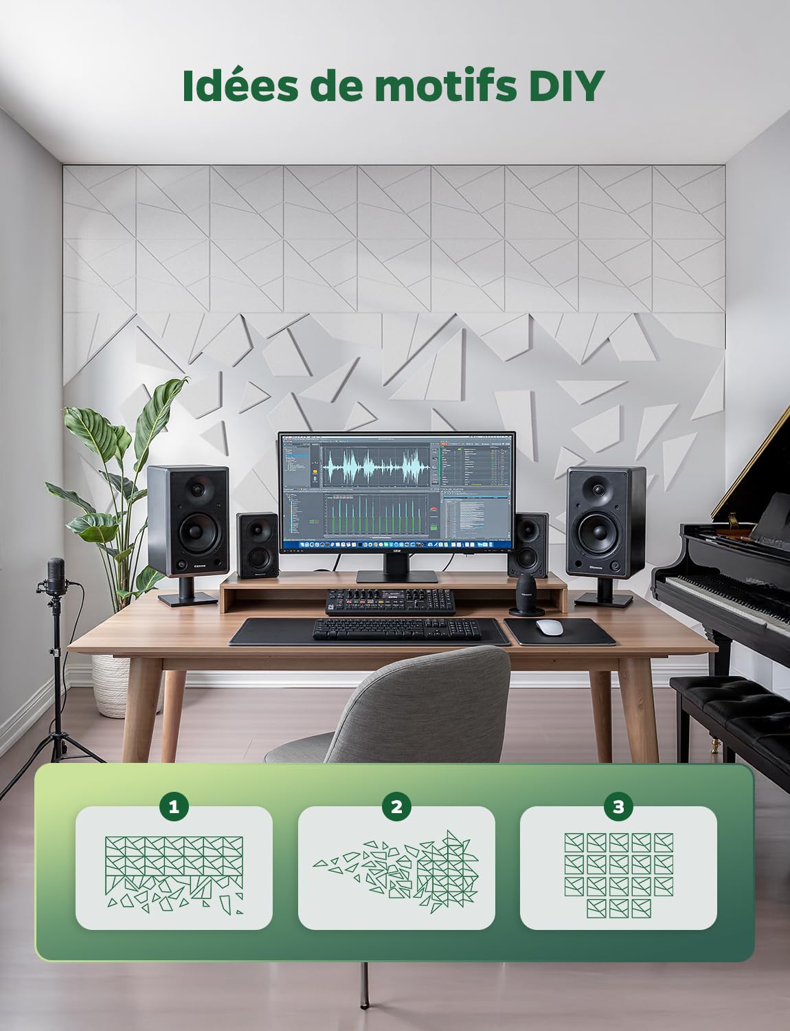 Panneau Acoustique Autocollante, Pack de 18, Design à Lignes et Découpables Plaque Acoustic Murale pour Mural, Plafond et Porte, Panneaux Acoustiques pour Studio, Chambre (Blanc, 30 x 30 x 0.9 cm)