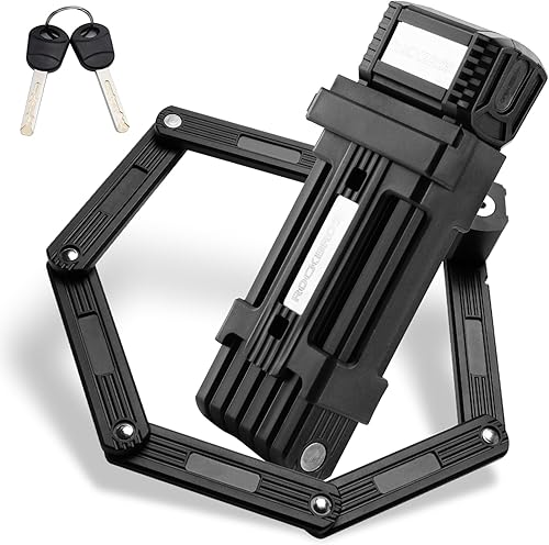 ROCKBROS Cerradura de bicicleta de diseño plegable  Cerradura de llave portátil de 3.3 libras con acero de aleación antirrobo, impermeable y
