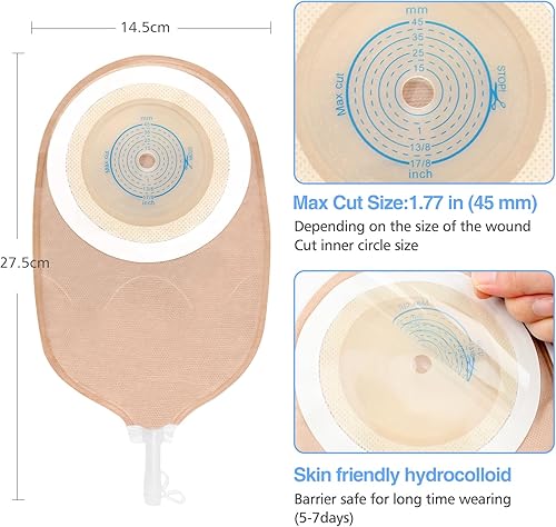 Miniatura 3 de 30 bolsas de urrostomía Urostomía, bolsa de urrostomía drenable de una pieza con tarjeta de medida para colostomía, ileostomía, cuidado del estoma,