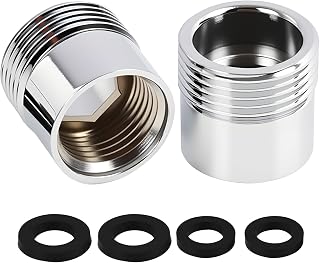 2 Piezas Adaptador de Grifo de Latón Cromado, Conversor de Rosca 1/2" IG a 3/4" para Manguera de Jardín, Lavadora y Lavavajillas, Adaptador Grifo Cocina Manguera con Junta Antifugas