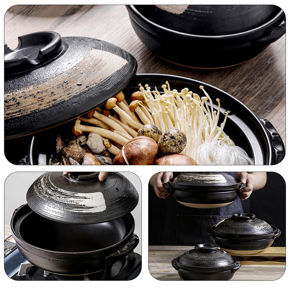 Angoily Cazuela de cerámica antiadherente para horno, olla de cerámica, olla de barro con tapa, olla de sopa de porcelana para cocinar, guiso, sopa de vapor, resistente al calor (900 ml)