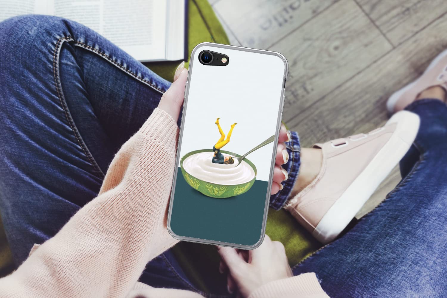 MuchoWow Funda para iPhone SE 2020 - Yogur - Yoga - Retro - Funda de Silicona/Funda Blanda para teléfono móvil