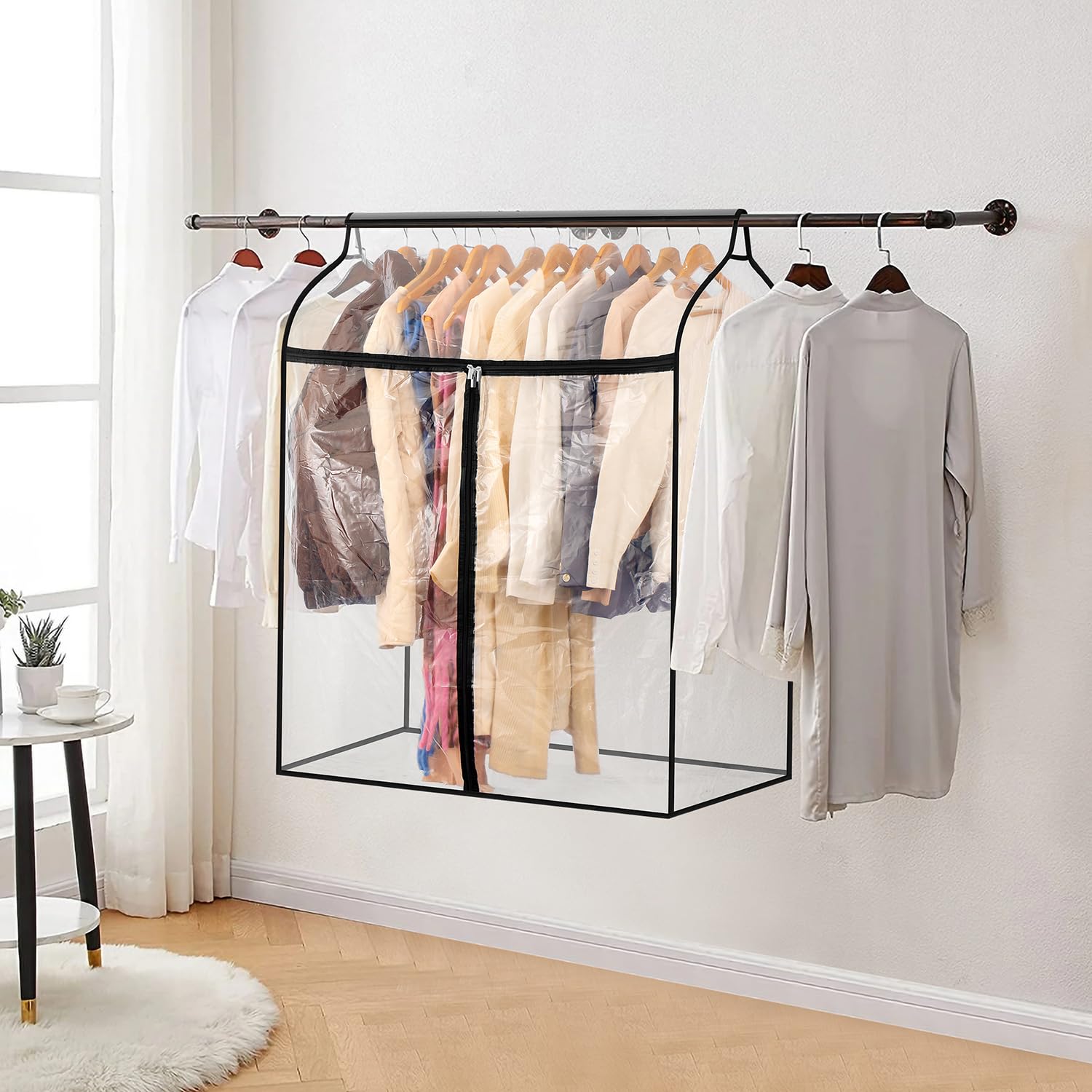 Bolsa de ropa colgante para armario, almacenamiento de ropa de invierno con ventana transparente, bolsa grande para ropa con cremallera, protector de vestido a prueba de polvo (grande)
