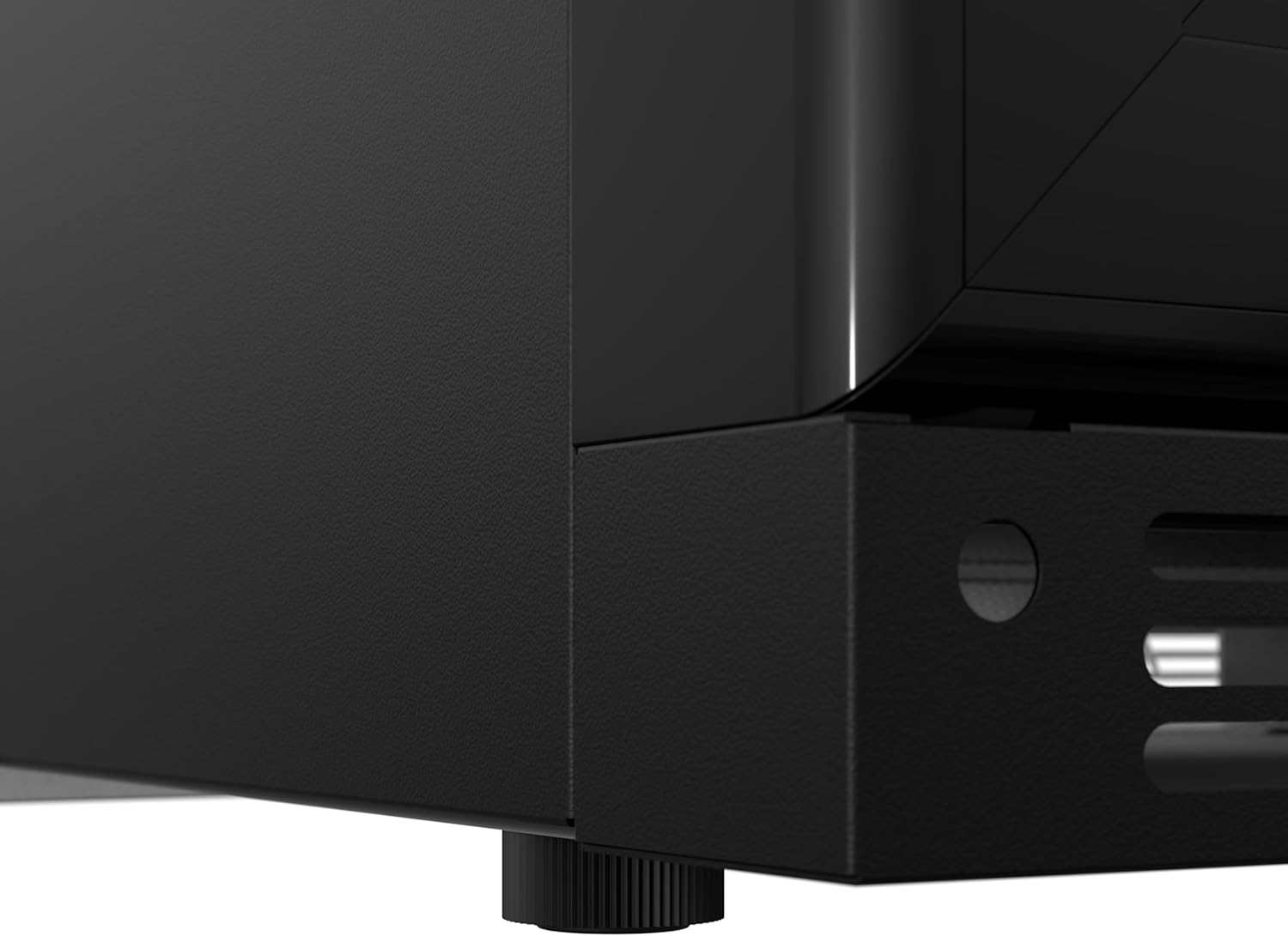 Close-up of adjustable leveling feet on the refrigerator