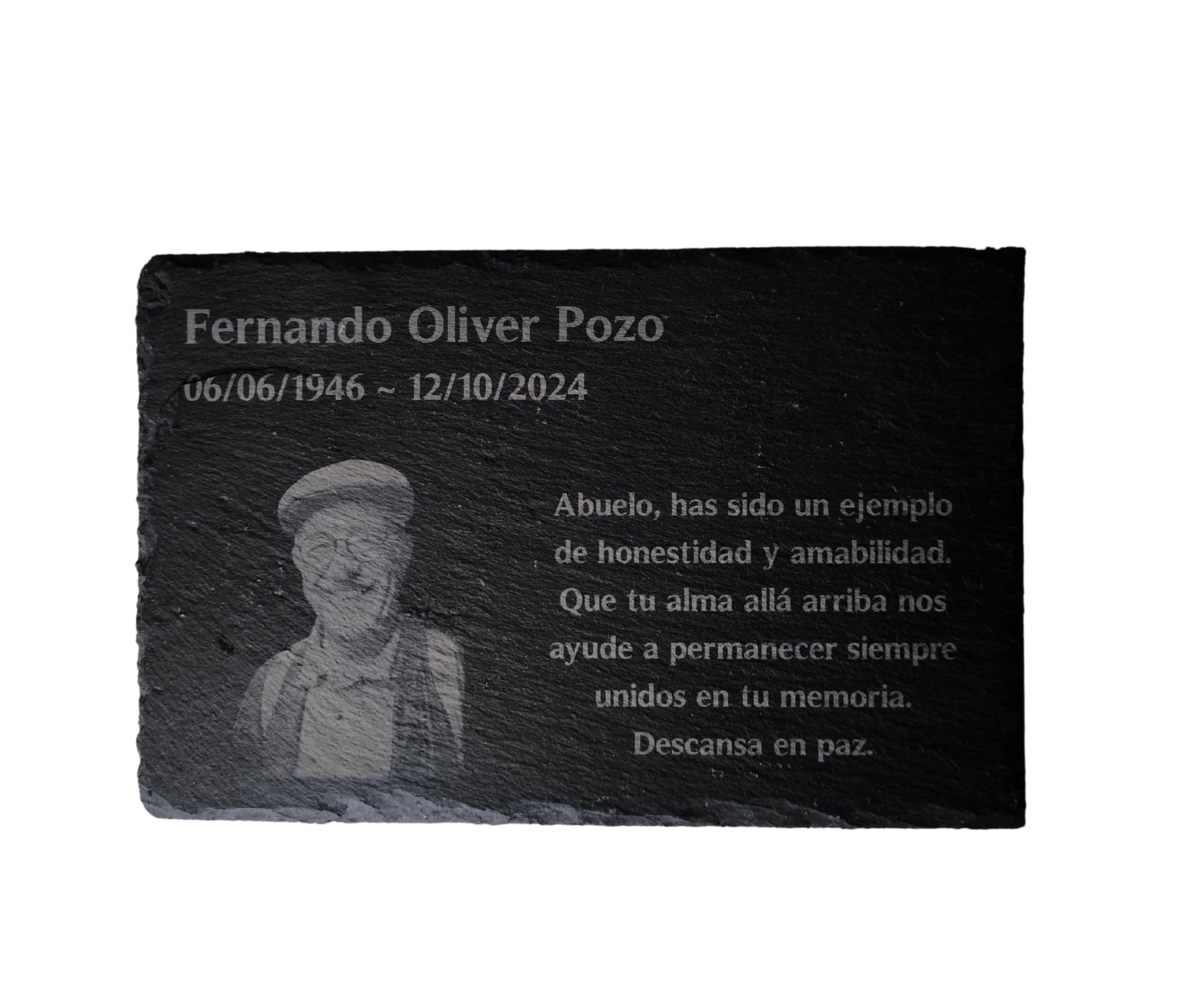 Forging Art Bcn Placa funeraria conmemorativa - Tamaño 200 x 130 mm - Foto, fecha y dedicatoria personalizable - Soporte opcional
