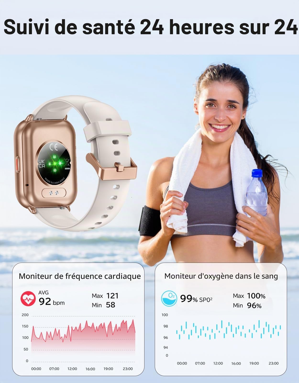 Montre Connectée Femme Homme Smartwatch Bluetooth pour Android iOS Podometre Montre Sport Cardiofrequencemetre Trackers d'activité Montre Intelligente Etanche IP68 Menstruel Musique Contrôle