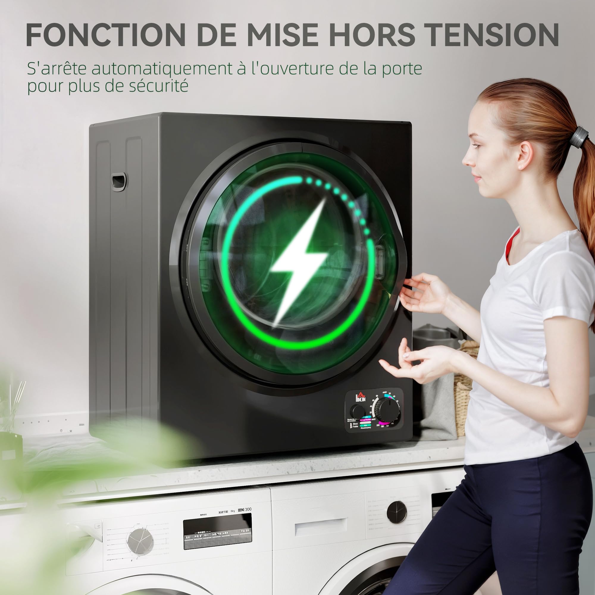 HOMCOM Sèche-linge à évacuation portable électrique 850W 2,5Kg acier inoxydable 4 modes séchage noir