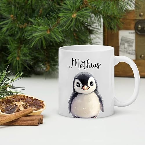 Miniatura 4 de Tazas de café personalizadas de cerámica blanca de 11 onzas con acento de pingüino, personalizadas con nombre, regalo para amantes de los pingüinos,
