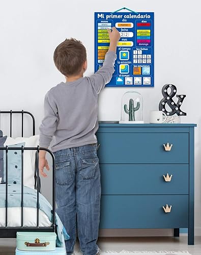 Miniatura 6 de Fridge Magic Calendario magnético de mi primer aprendizaje en español. Tablero rígido de 16 x 13 pulgadas, 15.7 x 12.6in con lazo para colgar. Mueve