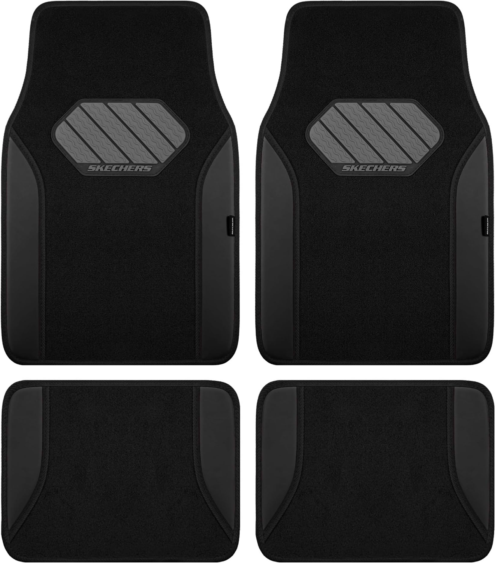 Skechers Car Floor Mats,Waterproof Universal Fit Faux Leather Car Mats,Floor Mats for Cars with Anti-Slip Heel Pad,Fit for SUVs,Vans,Sedans,Trucks,Black