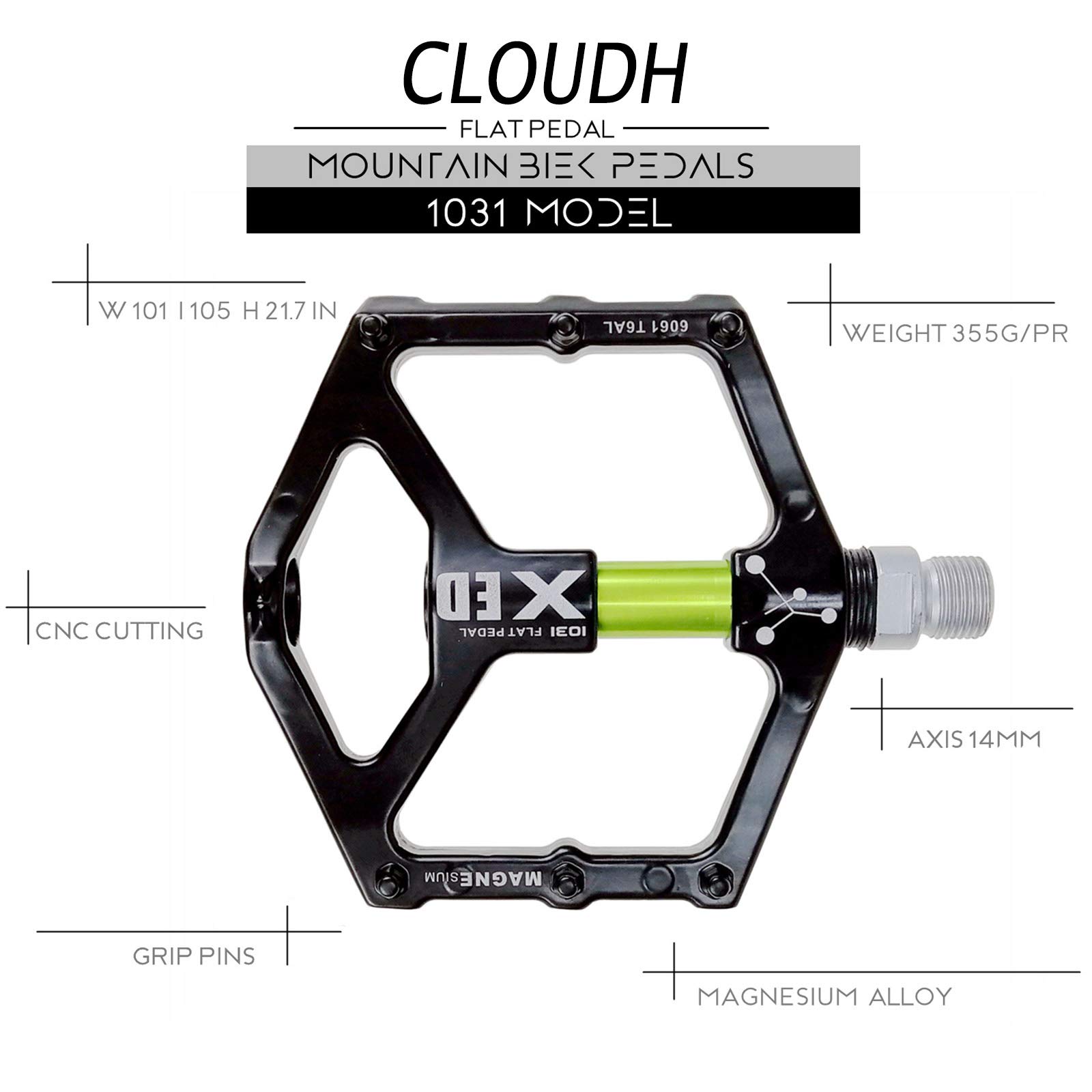 Pedali JAWBONE MTB In Alluminio, Piattaforma Larga, Cuscinetti Sigillati, 9/16" Per Mountain Bike