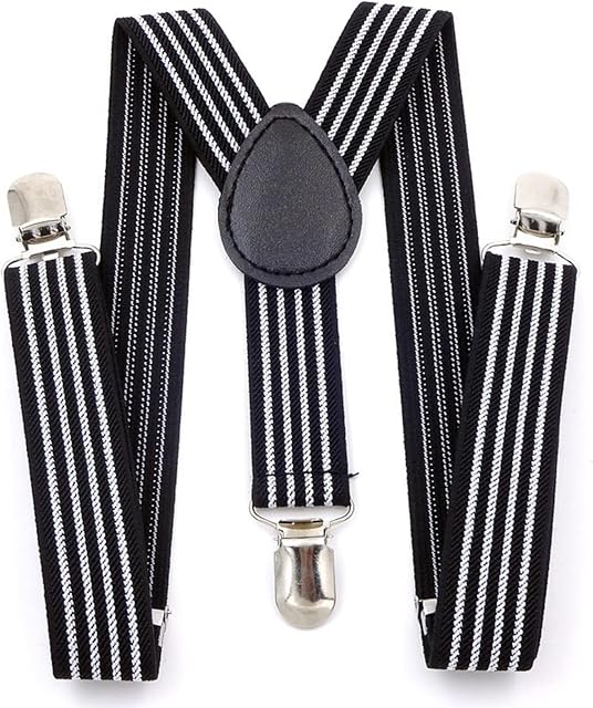 CHENGZI Children Kids Braces with 3 Clips Stainless Adjustable Elasticated Heavy Duty with Strong Metal Clips for Boys & Girls (black)