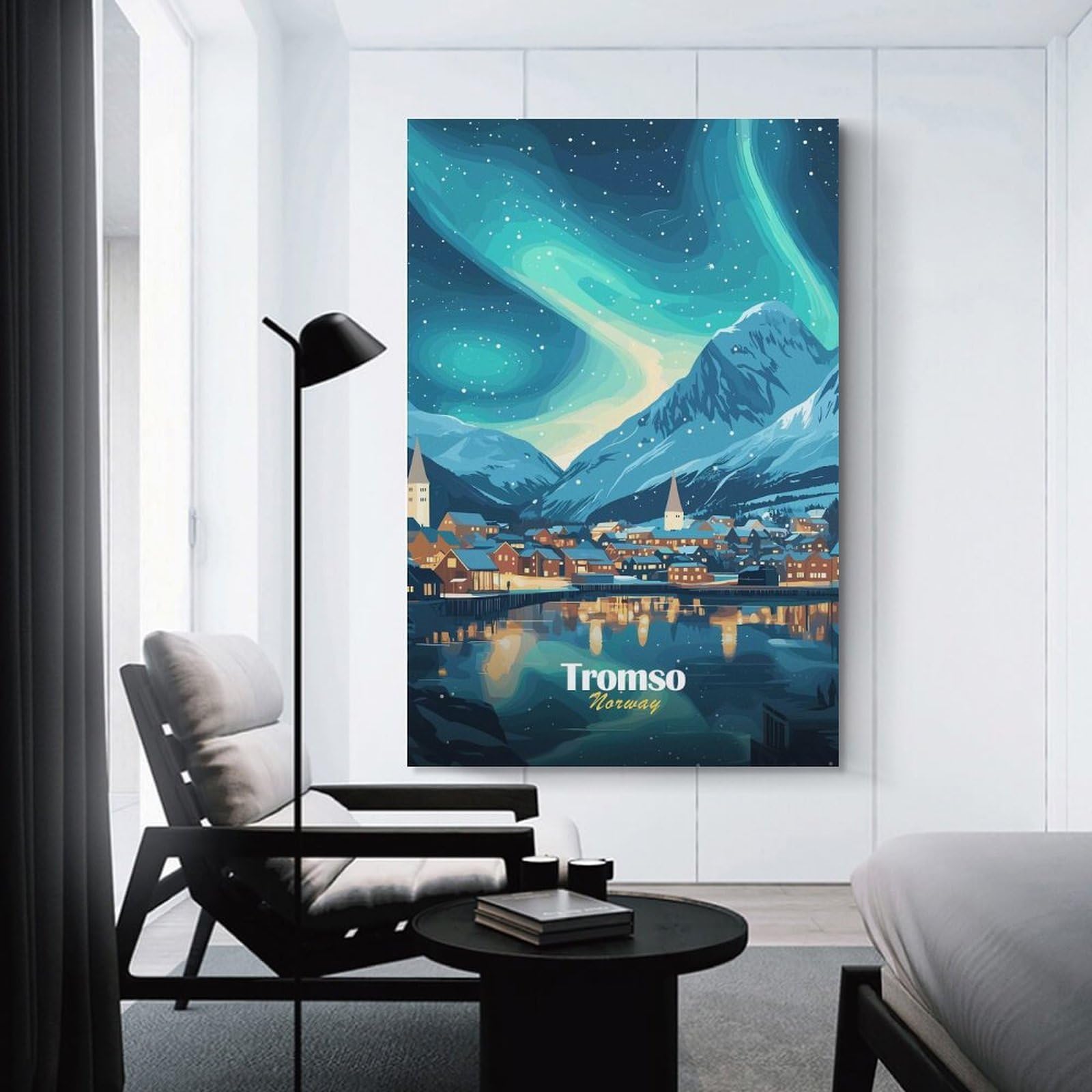 Junmoney Tromso, Norway Night Sky Room Decor Wall Art, 24x36inch(60x90cm), for Hallway, Lounge Or Guest Room, Gift Idea for Housewarming And Birthdays