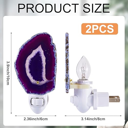 Miniatura 2 de Funtery 2 piezas de luz nocturna de ágata, luz nocturna de cristal enchufable a la pared con interruptor, lámpara de cristal LED, pasillo,