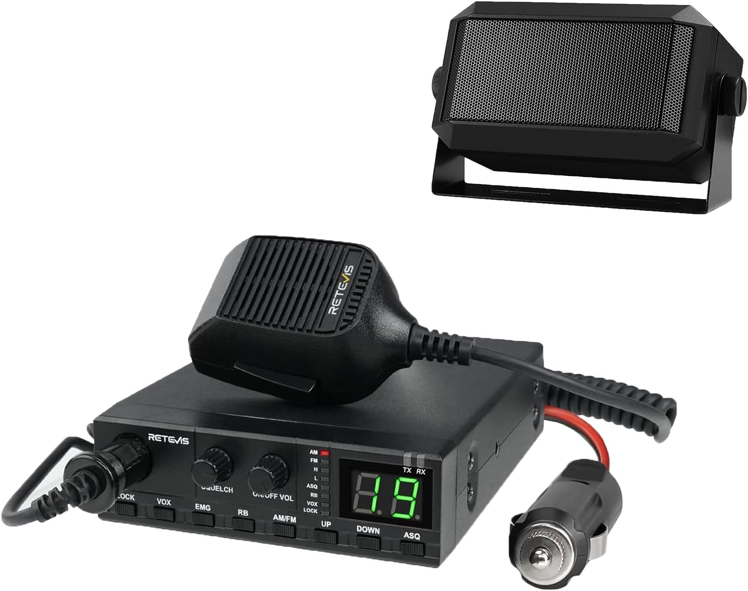 Retevis MB2 AM/FM Professional CB Radio, 40 Channels Base Station with 5W Mini External Speaker, Squelch Knob ASQ Function, VOX, Auto-Scan, Long Range CB Radios for Cars, Truckers, Black