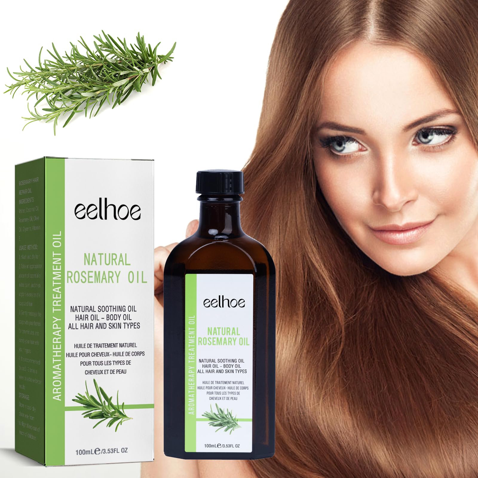Aceite Esencial De Romero Para El Pelo, Aceite De Romero Para El Crecimiento Del Cabello, Aceite Esencial De Romero, Aceite Capilar Anti-Frizz, Hidrata El Cabello Seco, 100ml