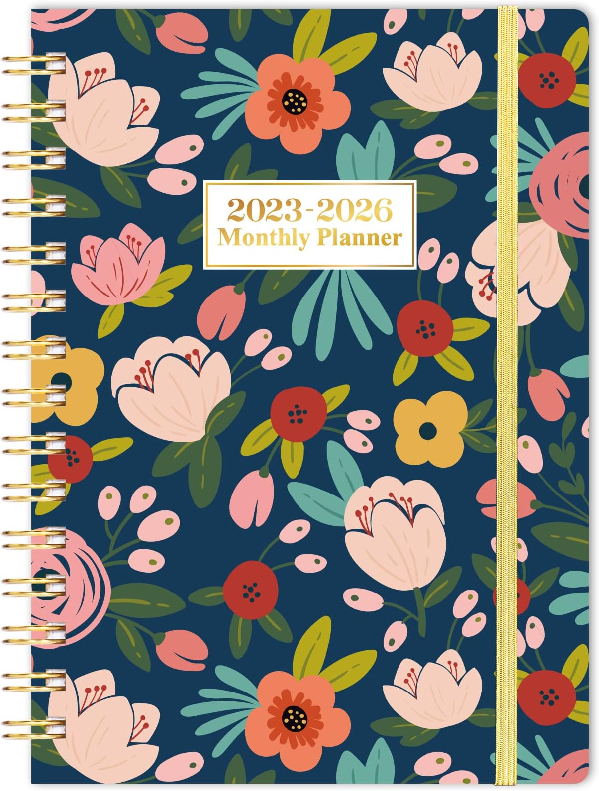 2024-2025 Monthly Planner/Calendar - Jan. 2024 - Dec. 2025, Monthly Planner 2024-2025, 6.3" x 8.4", Two-Year Monthly Planner with Flexible Cover, Monthly Tabs, Pockets, Thick Paper - Navy Floral