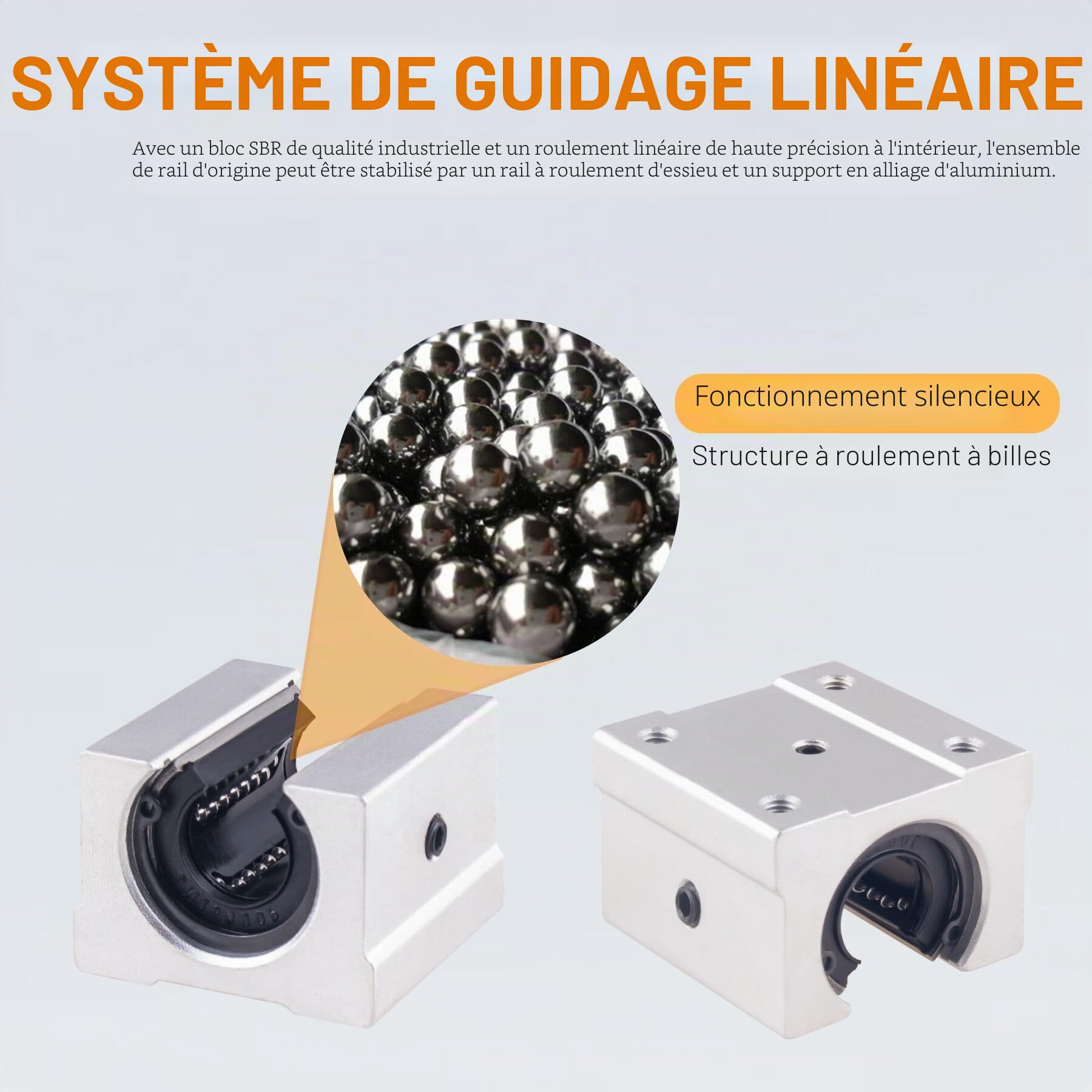 SBR16 - Kit de guidage linéaire - 3000 mm - Contient 4 pièces de rails de guidage linéaires épissés SBR16 de 1500 mm avec 8 pièces de blocs de roulement SBR16UU et 4 pièces de goupilles pour