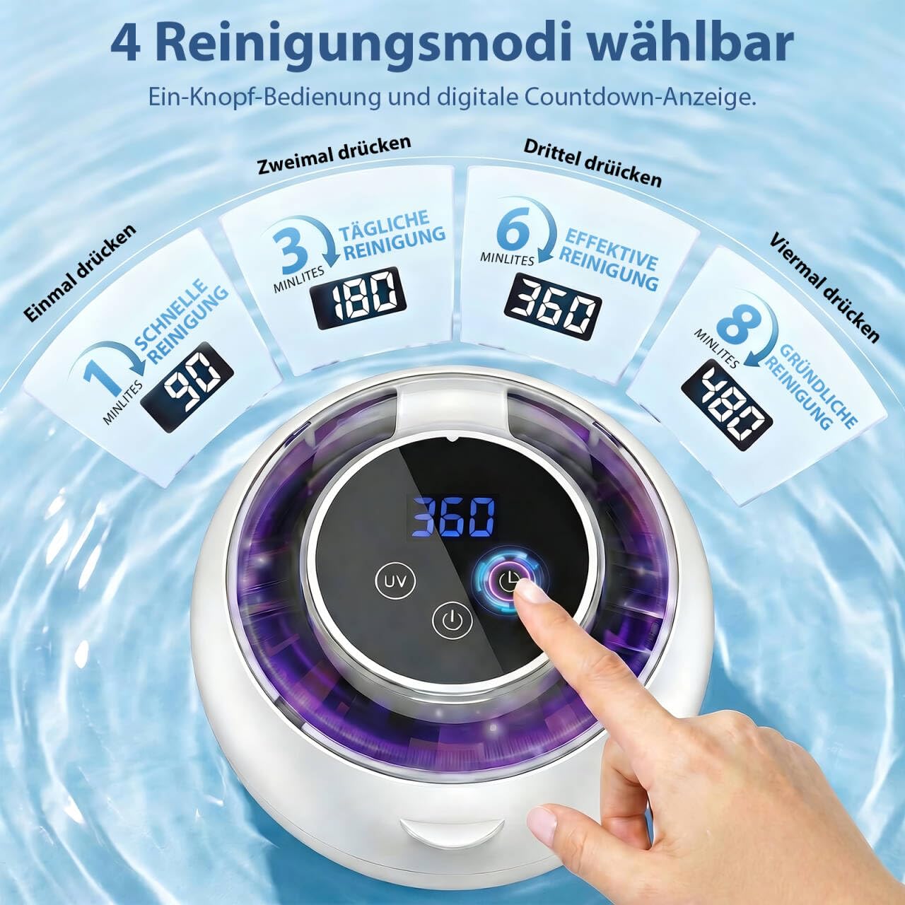 Nettoyeur Ultrasons, 45kHz Rechargeab Ultrasonic Cleaner avec Lampe UV LED, 4 Modes Programmables pour Prothèse Dentaire, Aligneur Adulte, Gouttière, Bijoux Argent, Montres Étanches, Têtes de Rasoir