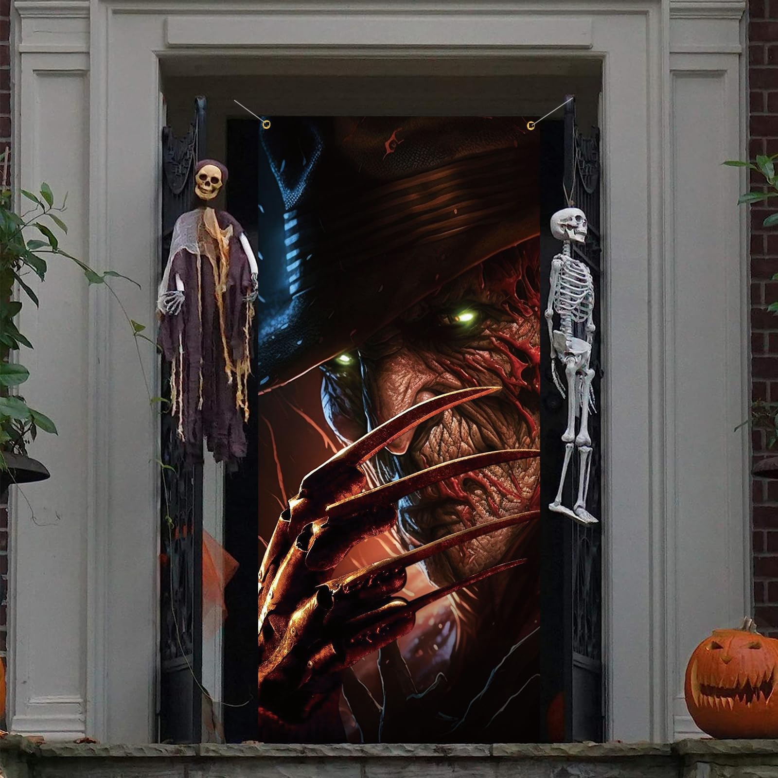 Straszny baner na drzwi Halloween, klasyczny horror, bohater, baner, straszny zabójca, dekoracje na drzwi, okładka, tło na Halloween, przyjęcie urodzinowe, dekoracja drzwi wejściowych, baner do