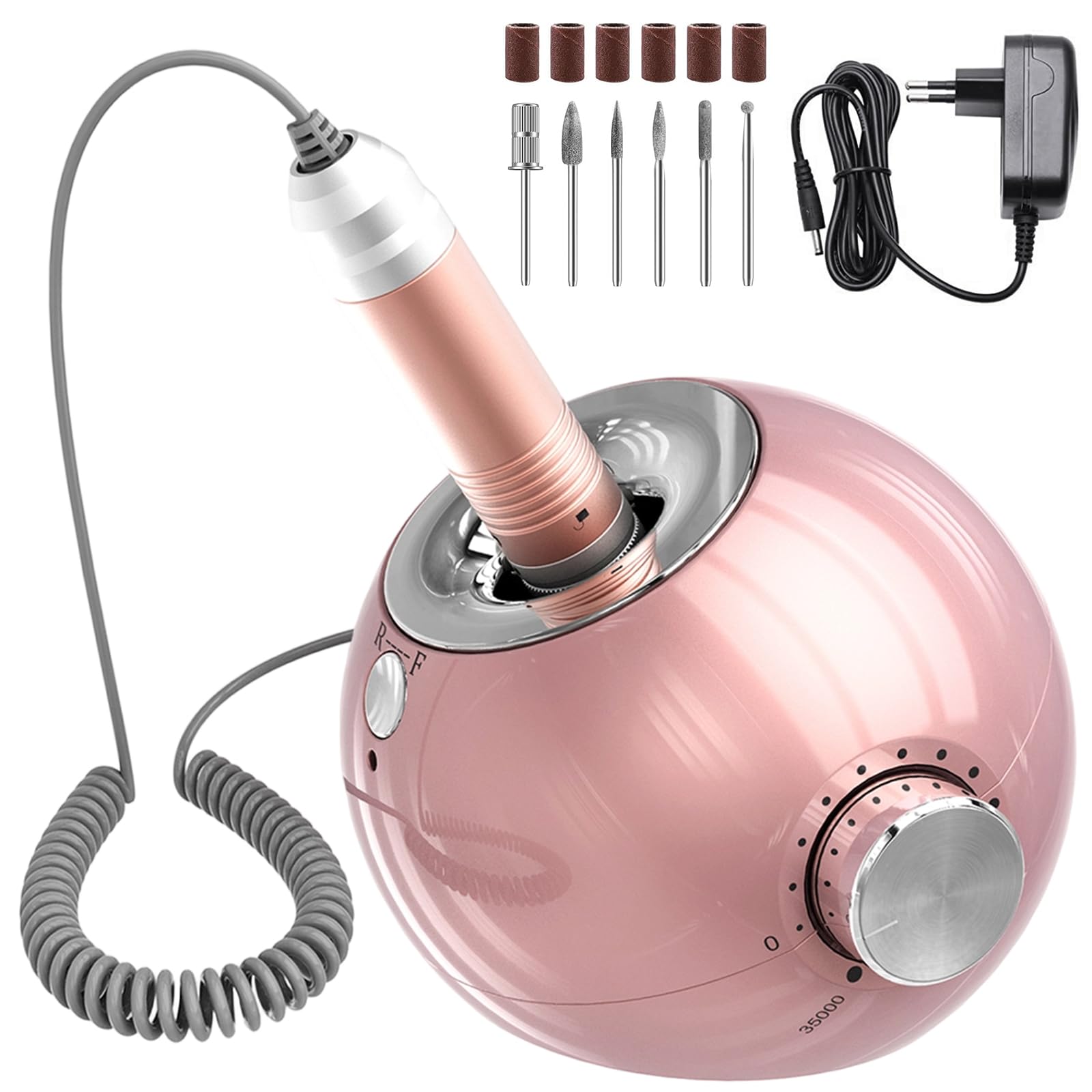 Delanie Ponceuse pour Ongles Professionnel Electrique 35000RPM pour Manucure/Pédicure avec 6 Embouts pour Retirer Vernis et Gel(Ros)