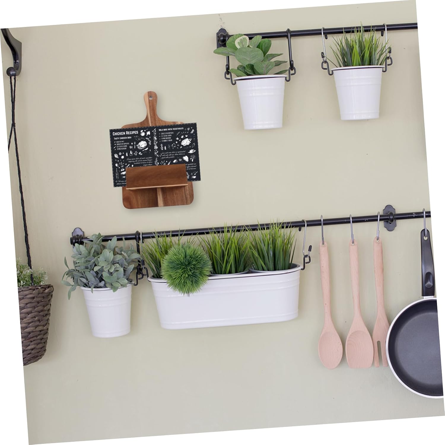 SHOWERORO Wooden Cookbook Stand for Kitchen Wall-Mounted Recipe Holder Rustic Menu Display Rack Sturdy Wooden Cooking Book Holder for Home Restaurant Use