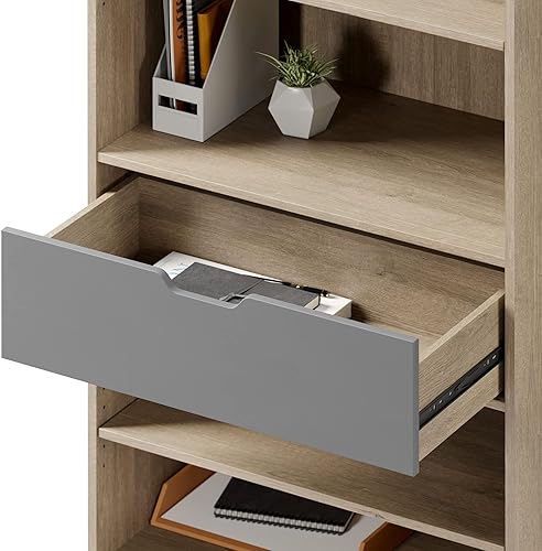 Miniatura 6 de Realspace® Nashira - Librería con 4 estantes de 61 pulgadas de alto con cajón, roble claro/gris