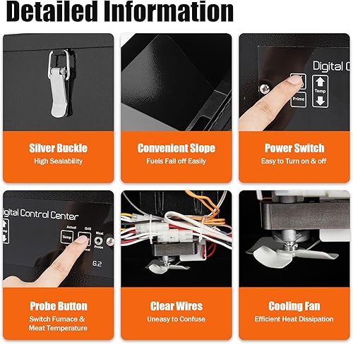 Miniatura 9 de Kit de montaje de tolva de pellets vertical, 14.5 pulgadas, pieza de parrilla eléctrica para ahumar pellets de madera, tipo perilla eléctrica de