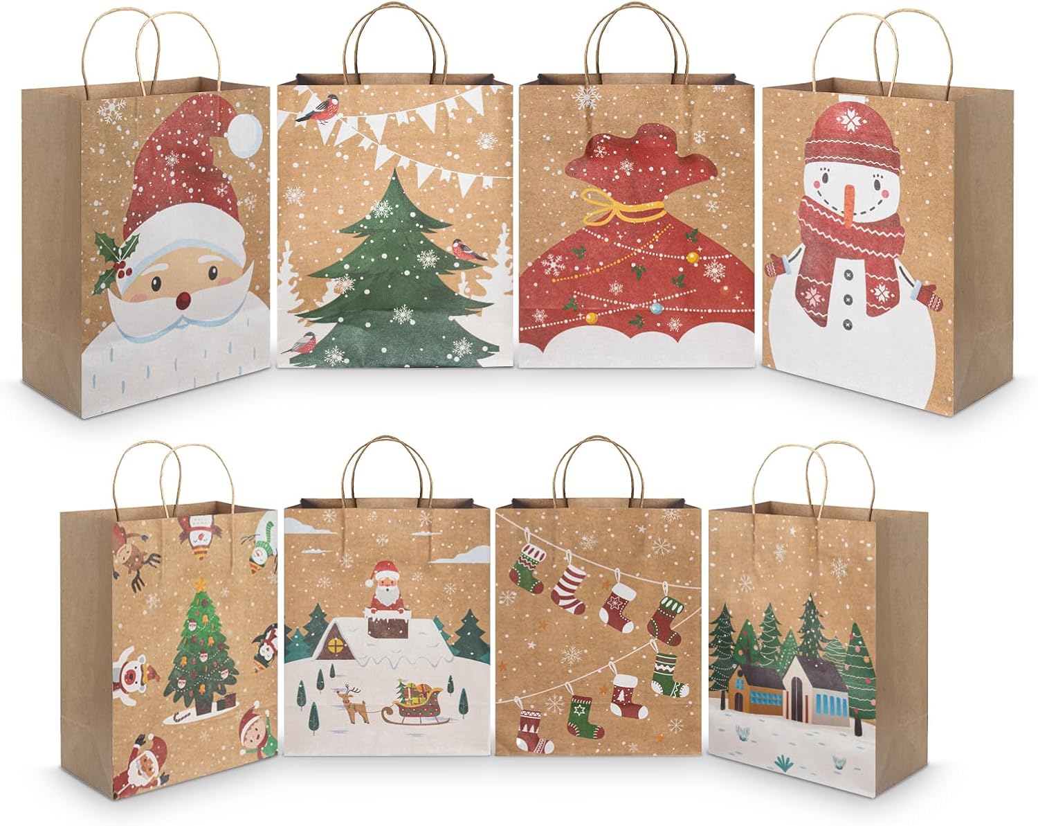 CHARMGIFTBOX Christmas Gift Bags, 24-Pack Kraft Paper Gift Bags with Handles, 12 Large 13” & 12 Medium 9” Assortment for Holiday Party Favors, Gift Wrapping, Xmas Decor