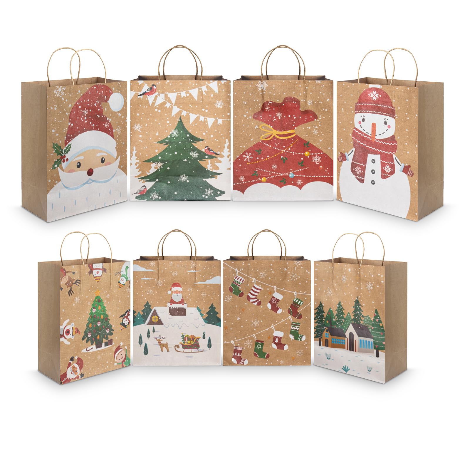 CHARMGIFTBOX Christmas Gift Bags, 24-Pack Kraft Paper Gift Bags with Handles, 12 Large 13” & 12 Medium 9” Assortment for Holiday Party Favors, Gift Wrapping, Xmas Decor