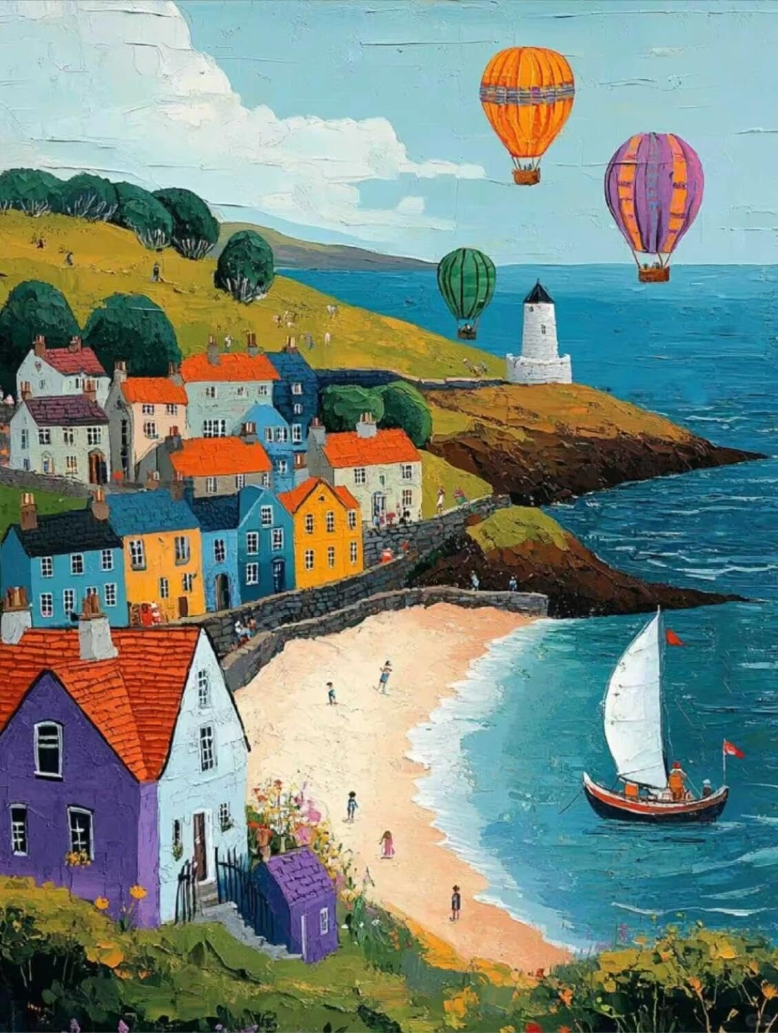 Rqwybcaxn Embroidery Beads Kit Seaside House 40x50cm
