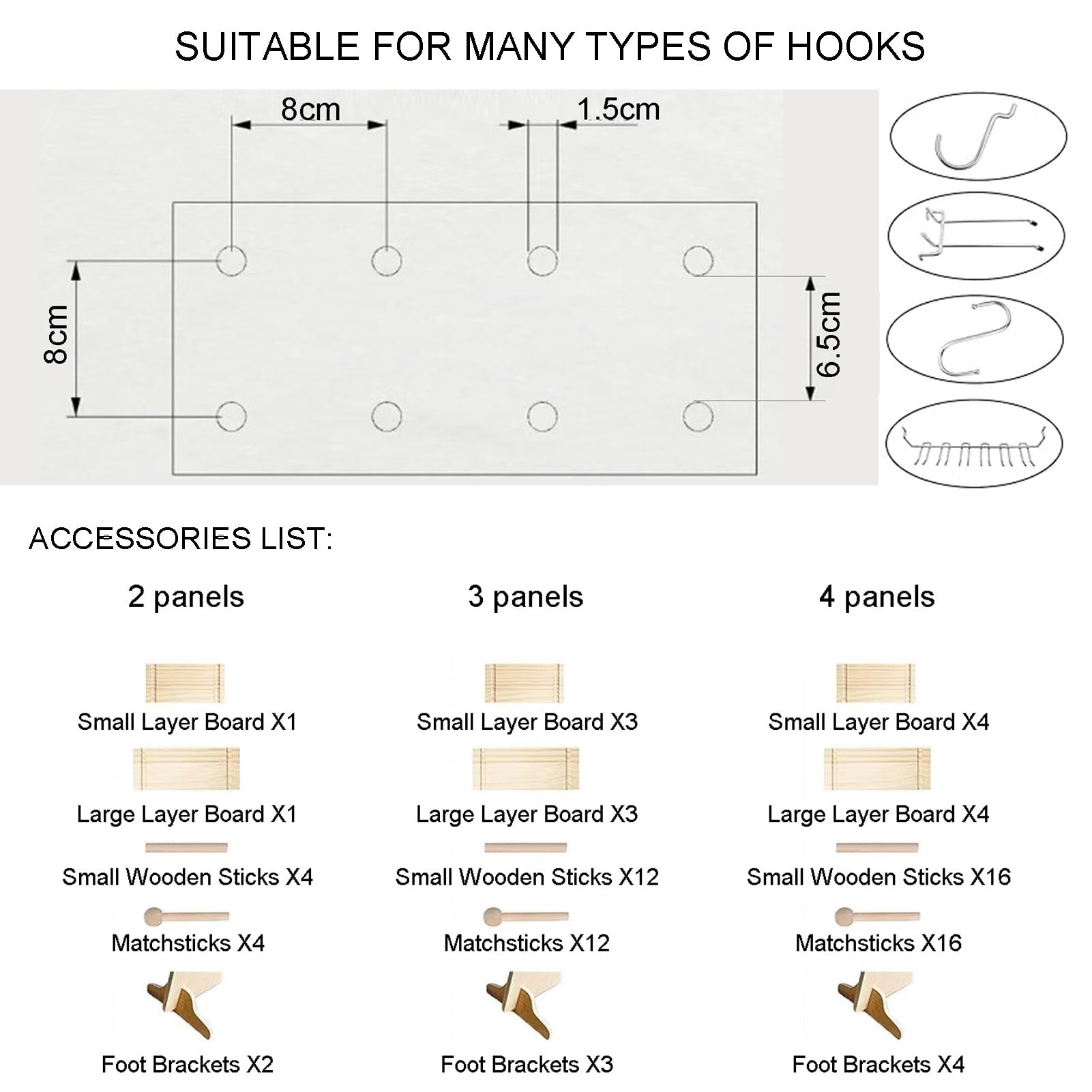 Pegboard-Raumteiler, Raumteilerwand aus Holz mit Stützfüßen, 2/3/4 Paneele, Pegboard-Trennwand, für Schlafzimmer, Basar, Juweliergeschäft (weiß, 180 x 40 cm – 2 Paneele)