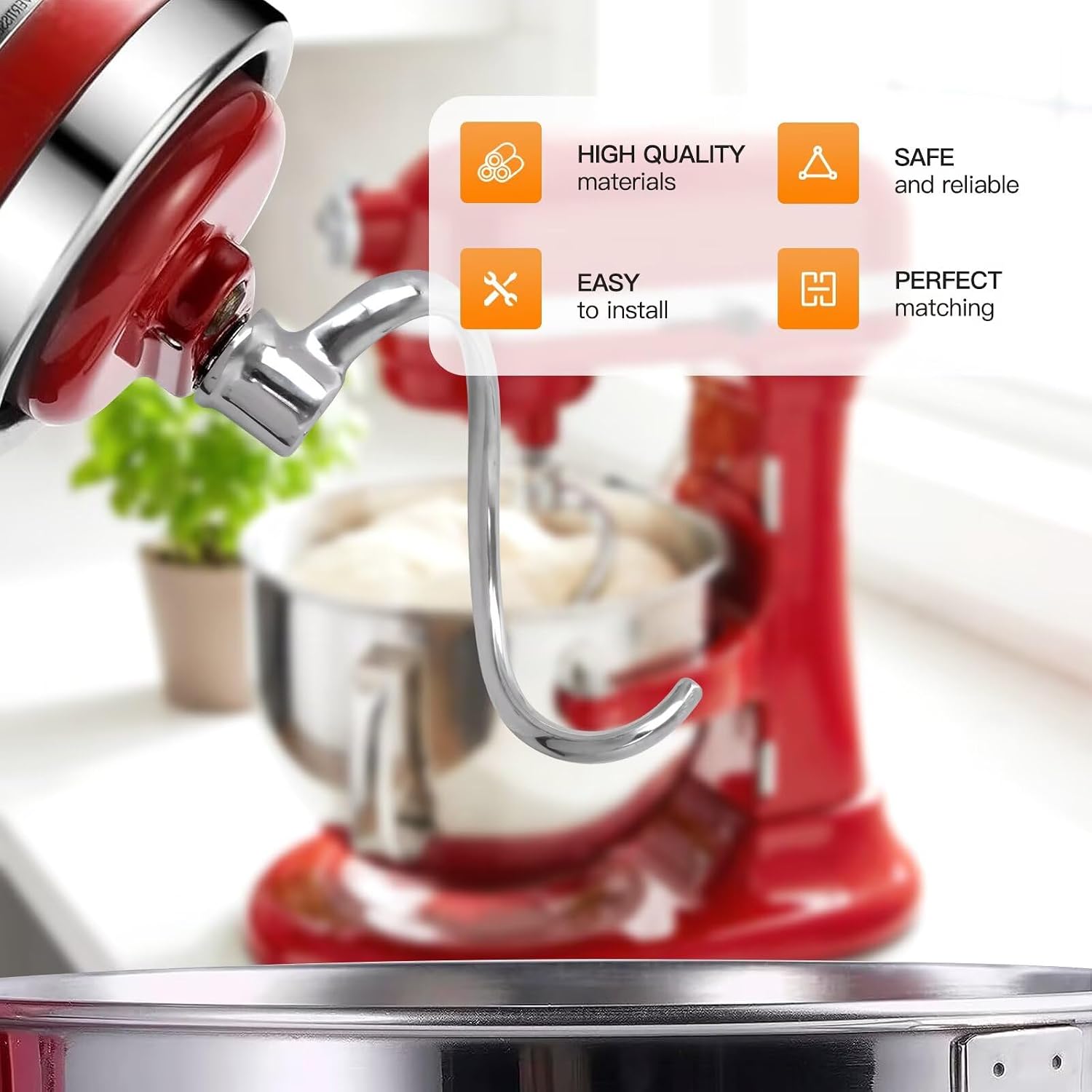 Stainless Steel Spiral Dough Hook for KitchenAid Stand Mixer, Bread Hook Fits for KitchenAid 5Plus & for 6QT Bowl-Lift Stand Mixers, Dishwasher Safe, Not Fit for KitchenAid TILT-HEAD Mixer