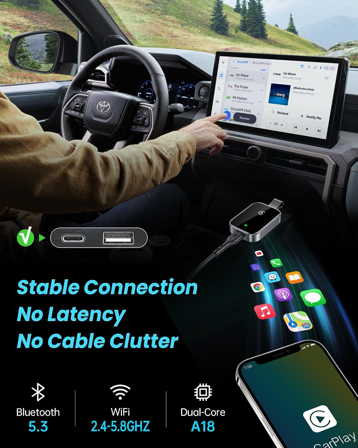 High Tech Wireless CarPlay Adapter for Apple-Super Mini Edition | Easy to Upgrade Wired Car Play to Wireless | Latency-Free in-Dash Navigation GPS Dongle for iPhone iOS 10+(Silver Gray)