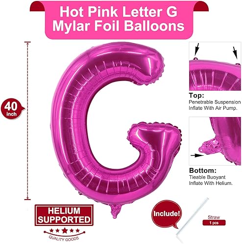Miniatura 2 de Lovoir Globos grandes de 40 pulgadas de color rosa intenso de la letra G, globo de helio de aluminio de Mylar de gran tamaño para fiesta de