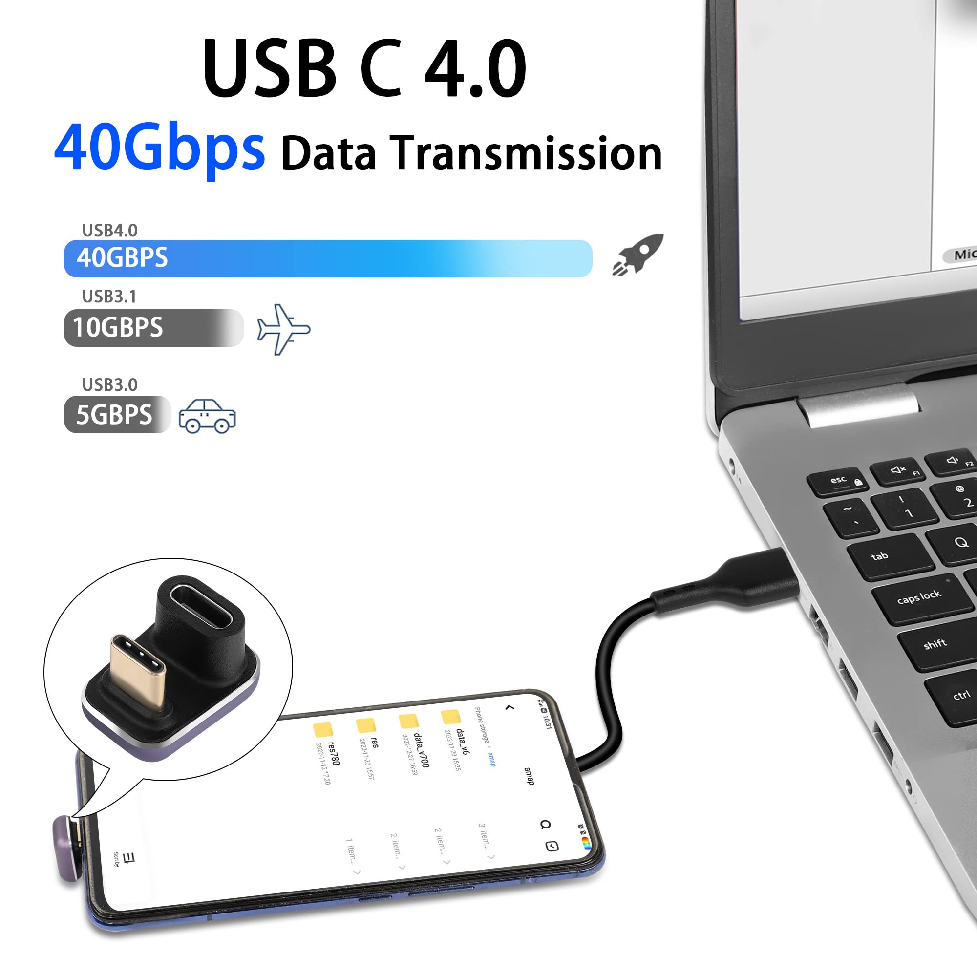 Adattatore USB C A U QIANRENON 80Gbps PD240W – Angolo 180° Per Ricarica E Dati 8K - 2