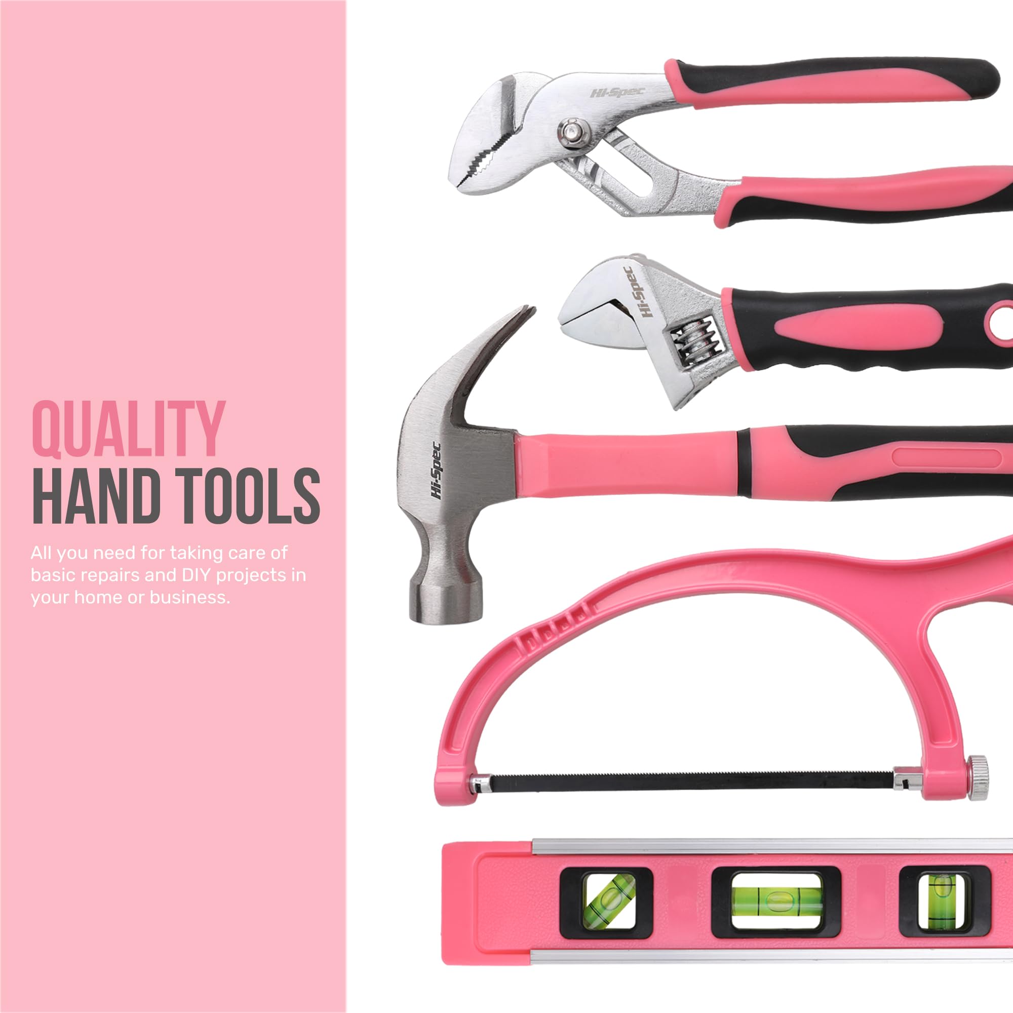 Hi-Spec 33pc Pink Beginner Tool Kit Set including Metal Box, Complete Real Hand Tools for DIY Starters Kids - Image 3