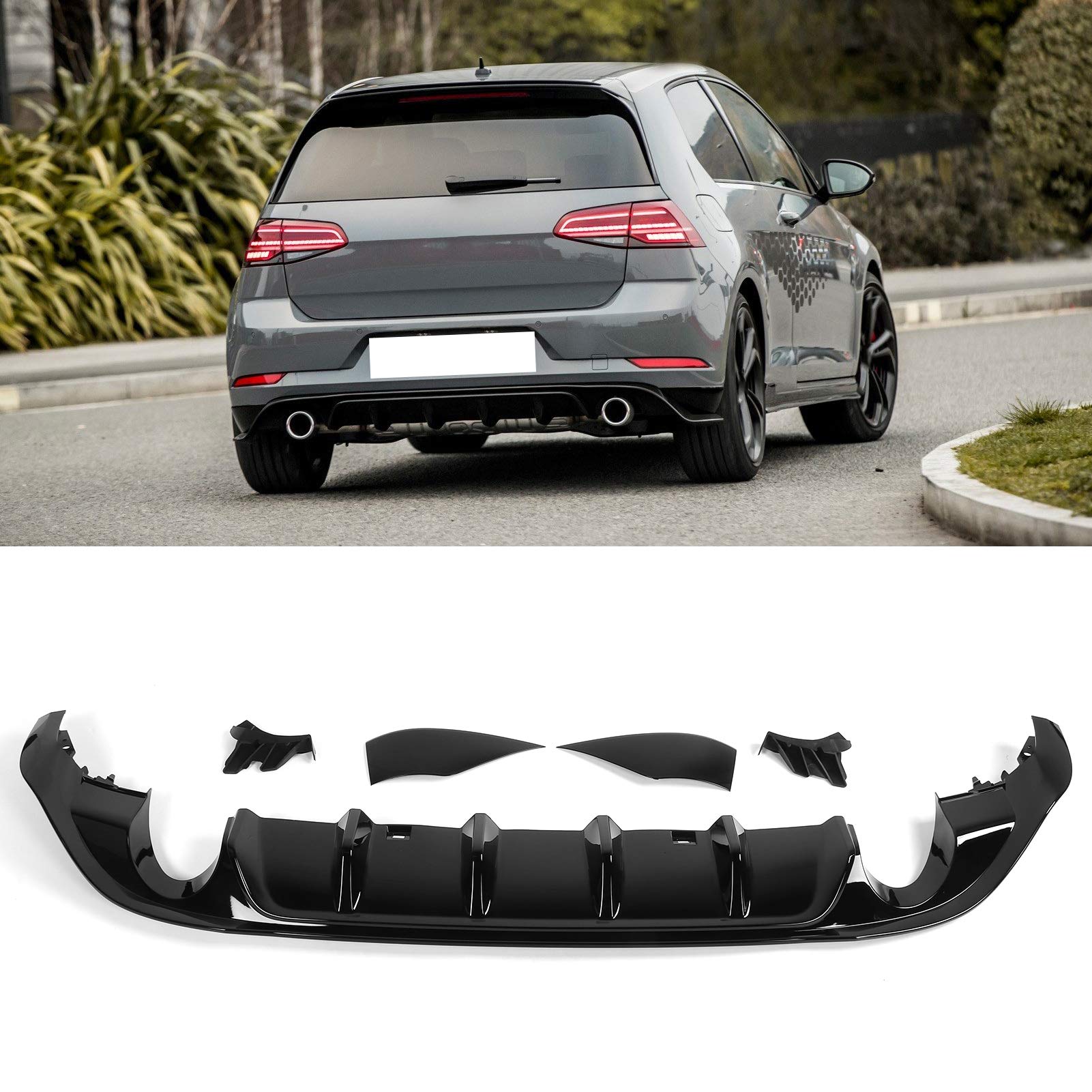 Kit grembiule diffusore paraurti posteriore MK7.5 TCR nero lucido 4 pinne stile adatto per MK7.5 Standard/GTD/R Facelift 2017-2020