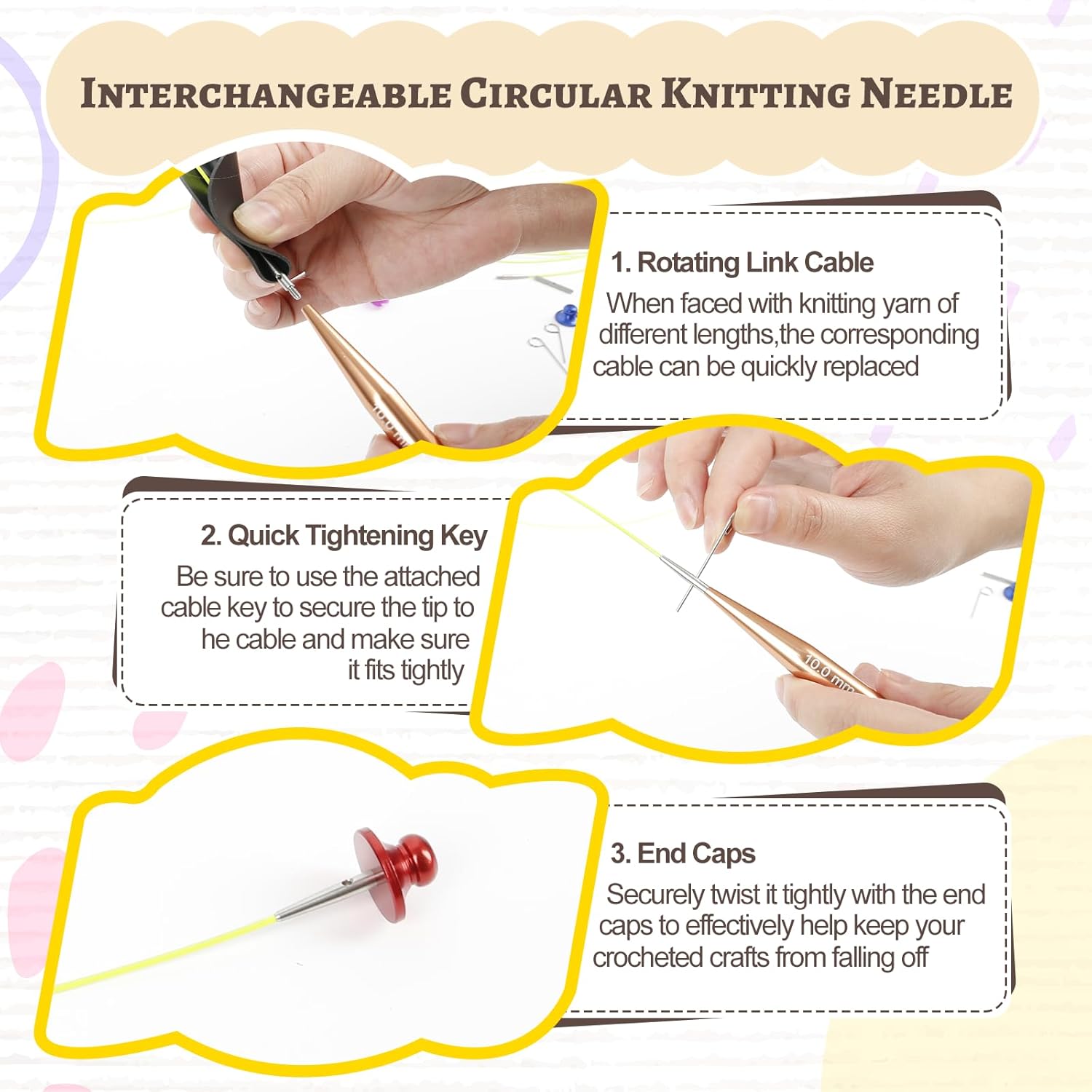 Circular Knitting Needles Set, 13 Pairs Interchangeable Aluminum Round Circular Needle for Knitting, Aluminum Metal Knitting Needles Includes 4 Cables, Accessories and Storage Bag (Rose Gold)