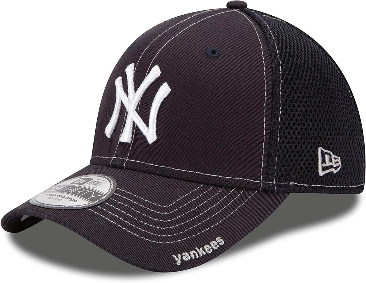 New Era MLB 39Thirty Neo Team Color Primary Logo Strech Fit Flex Baseball Cap Hat - New York Yankees Navy - Small-Medium