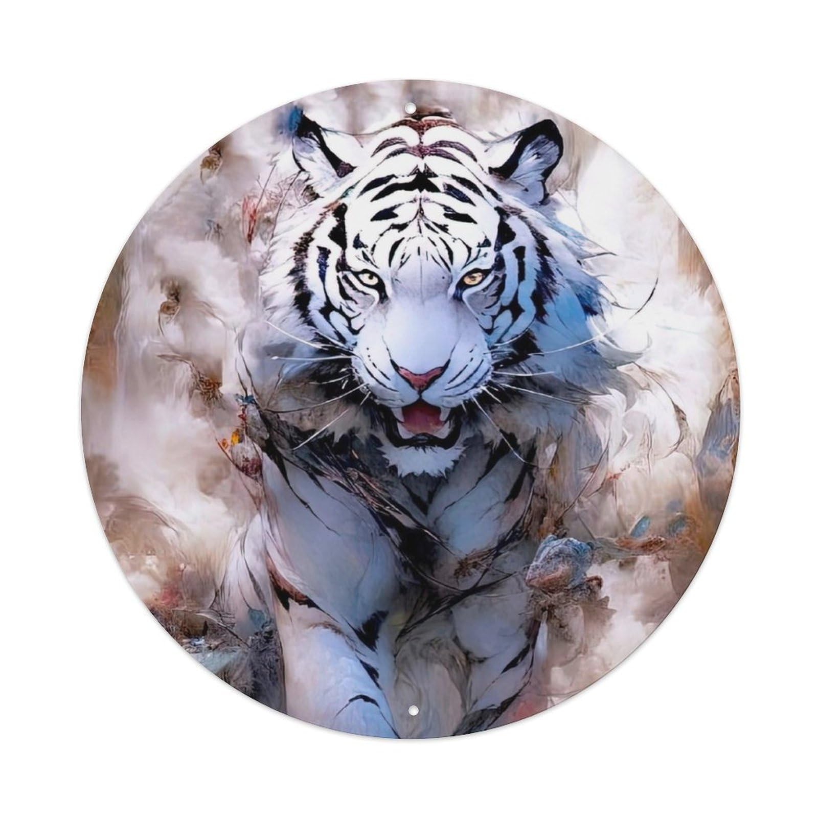 Animals Artwork White Tiger Vintage Metal Tin Sign Plaque Wall Decor for Cafe, Club Bar, Office, Garden Metal Poster 8x8Inch