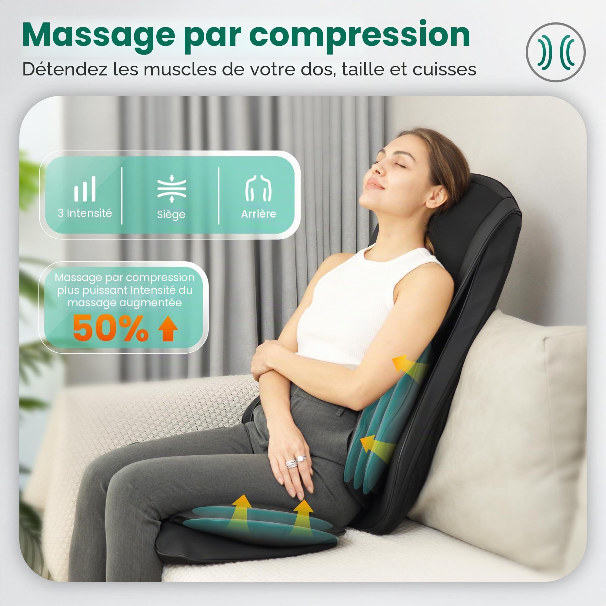 Snailax Siège Massant Shiatsu amélioré avec Chaleur, Masseur De Siège de Chaise avec compression pétrissage vibration, Coussin de massage pour le dos cou épaule, Cadeaux