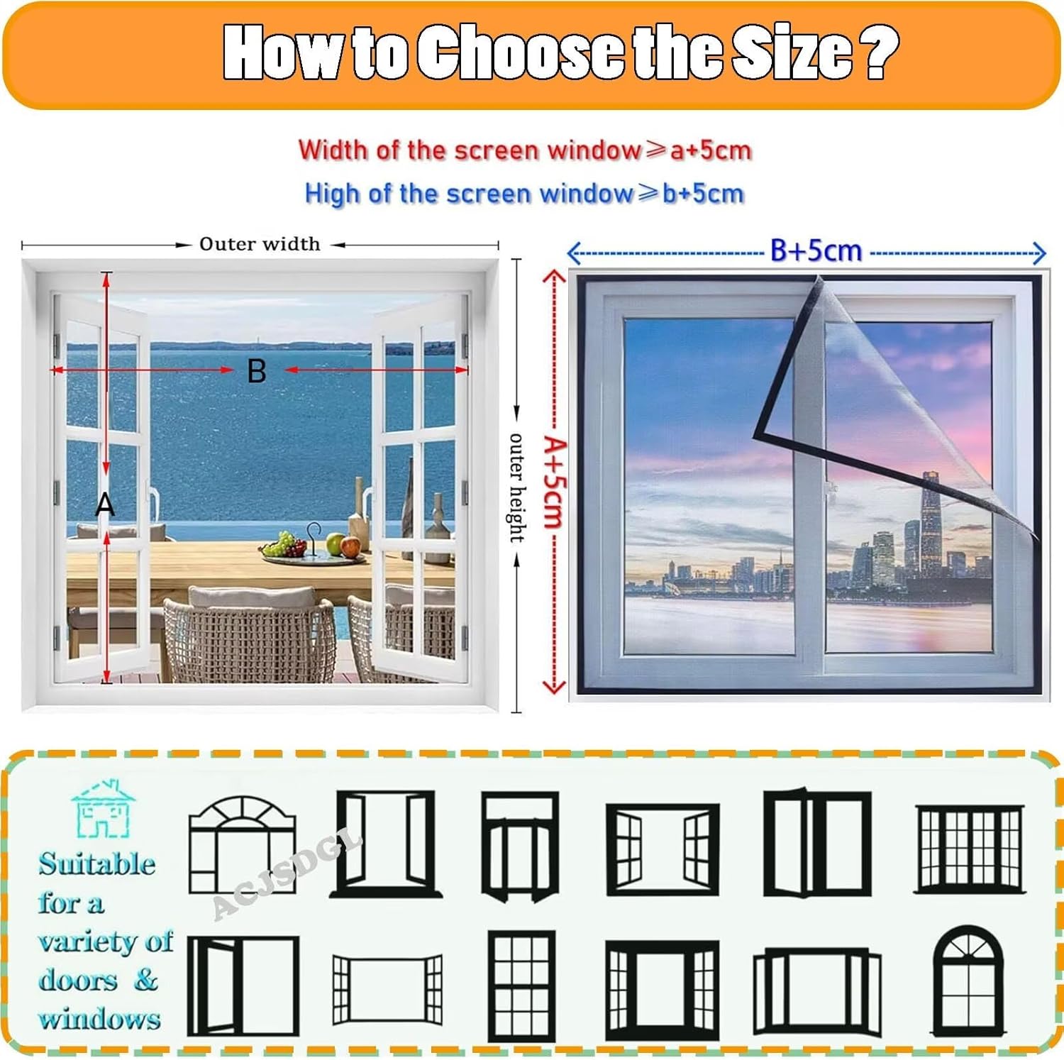 Screen for Sliding Window W145 x H185cm(57x72.8in) White Screens for Windows,Window Screen Screen Net Cat Window Guard,Easy to Install