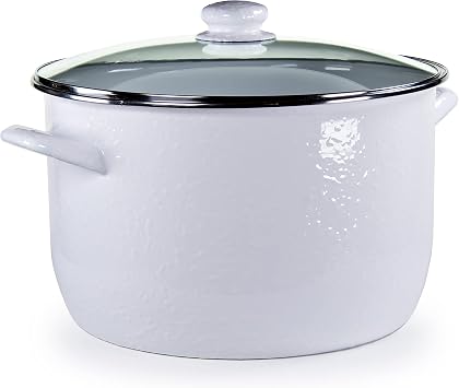Golden Rabbit Enamelware Soup or Stock Pot, 18 quart, Solid White Textured