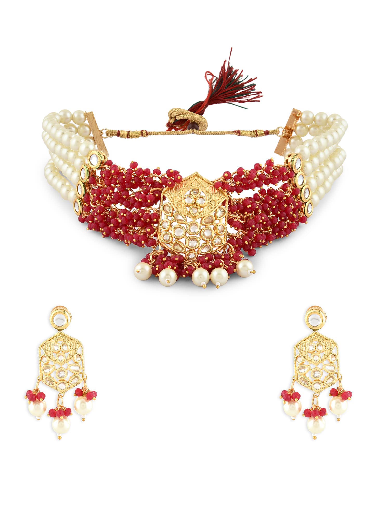 ZAVERI PEARLS Pink Cluster Beaded Multistrand Kundan Necklace & Earring Set For Women-ZPFK16090 (B0C4TRYJDM) Amazon Price History, Amazon Price Tracker
