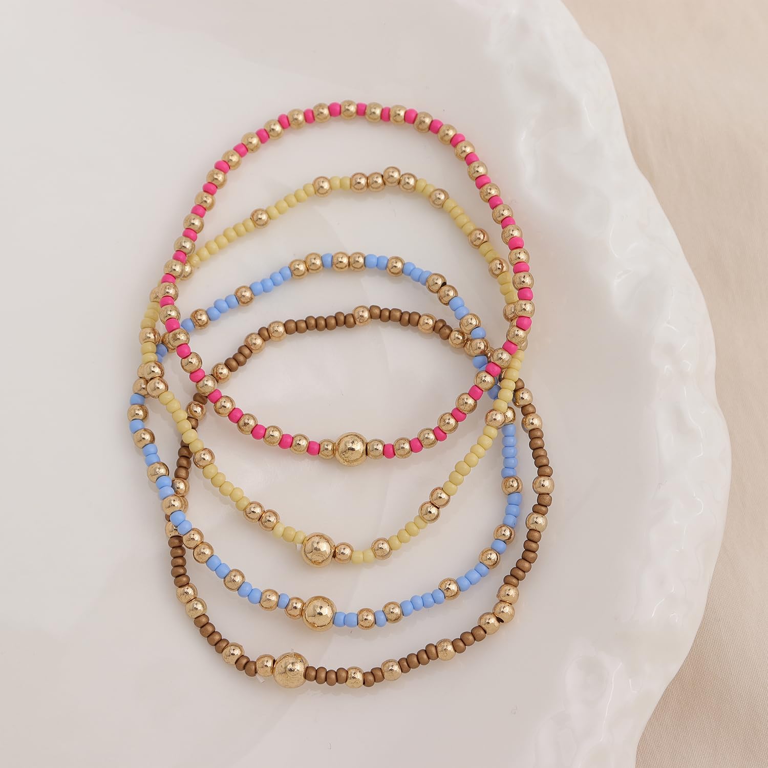 Gold Beaded Friendship Bracelet Stack for Women，Seed Beads Bracelets Summer Boho Beach Handmade Stackable Jewelry Gift - Image 3