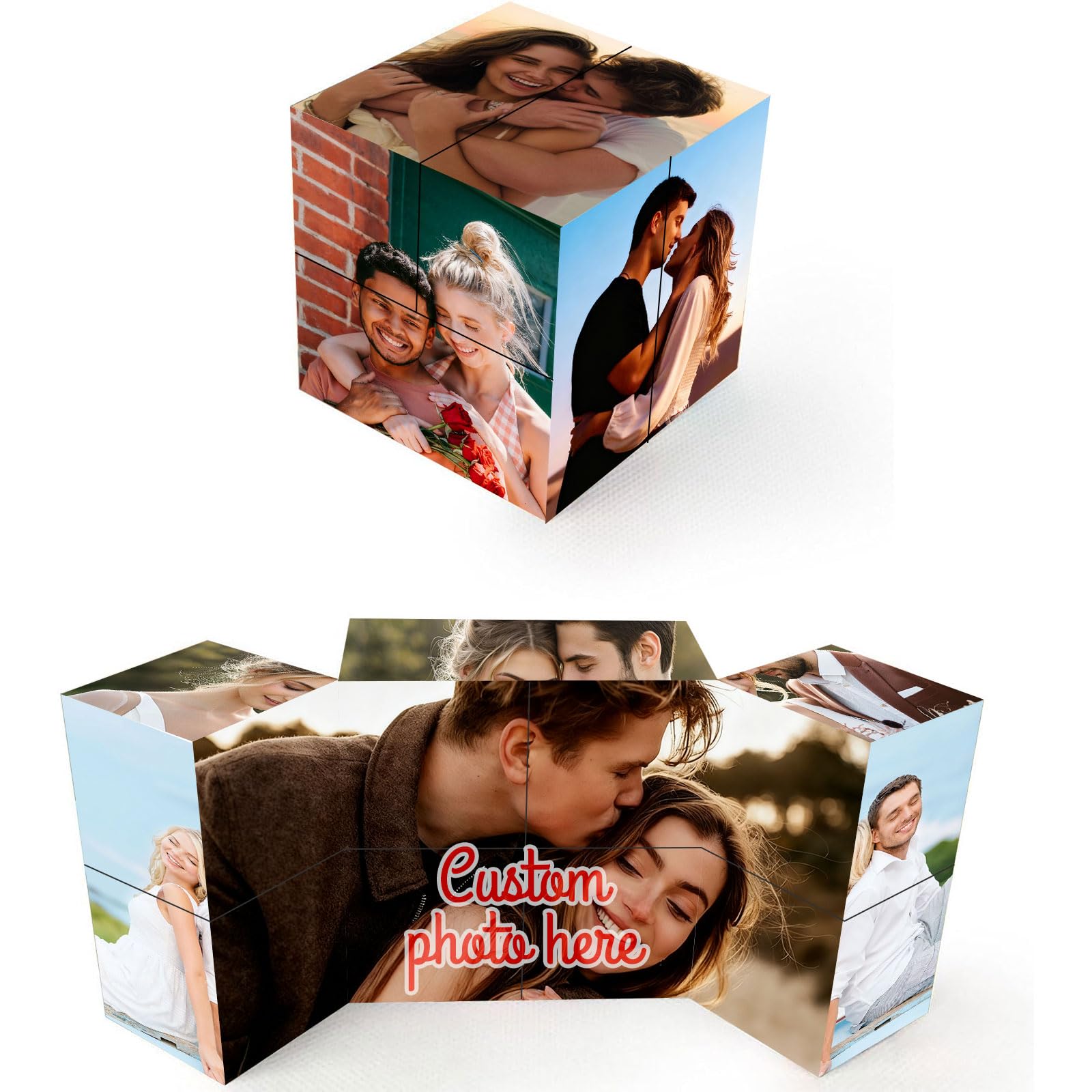 Personalised Photo Cube, Custom 3D Rotatable Cube Puzzle with 9 Pictures, Customized Gift for Family, Friends, Birthday, Christmas, Wedding, Valentine's Day