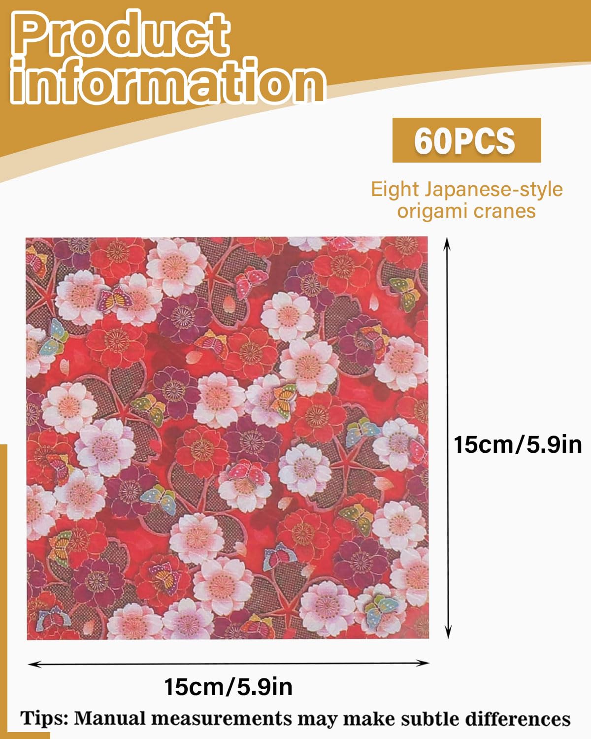 60 Hojas Papel para Papiroflexia 15 x 15 cm, Papel Origami, Japonés Cuadrado Origami De dos caras Con 8 Diferentes Diseños Únicos para Proyectos de Arte y Manualidades Infantiles