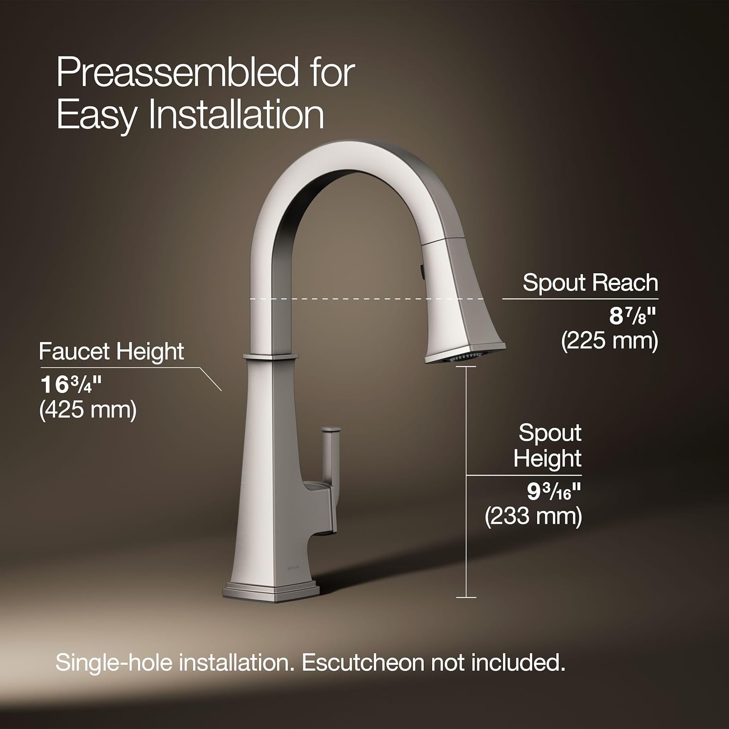 KOHLER 23830-VS RIff Single-Handle, Kitchen Sink Faucet with Pull-Down Sprayer, Vibrant Stainless